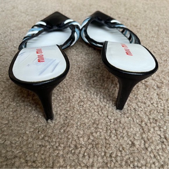 MIU MIU Blue/Black Leather Low Heeled Slides Sz 37 - Picture 12 of 12
